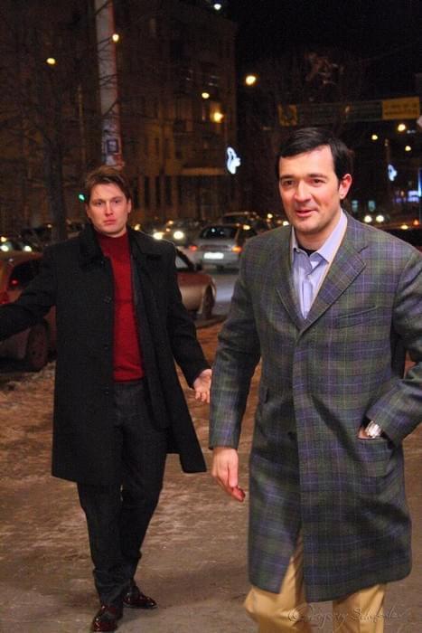 Егор Бероев и Александр Ефимов на съёмках фильма «История любви, или Новогодний розыгрыш»